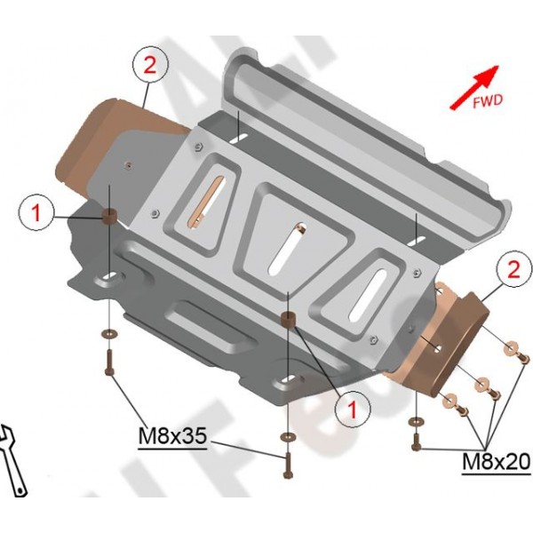Toyota Hilux (AN20;AN30) 2011-2015 V-all защита радиатора и картера / сталь 2,0 мм