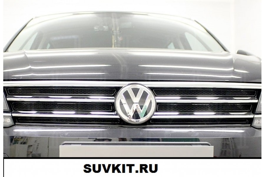  Защита радиатора Volkswagen Tiguan 2011-2016 (4 части) black верх PREMIUM