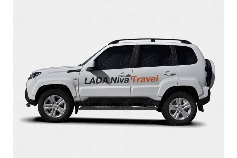 LADA NIVA TRAVEL 2021- Пороги труба d76 с накладкой (вариант 1) black LNTT-0035611CH