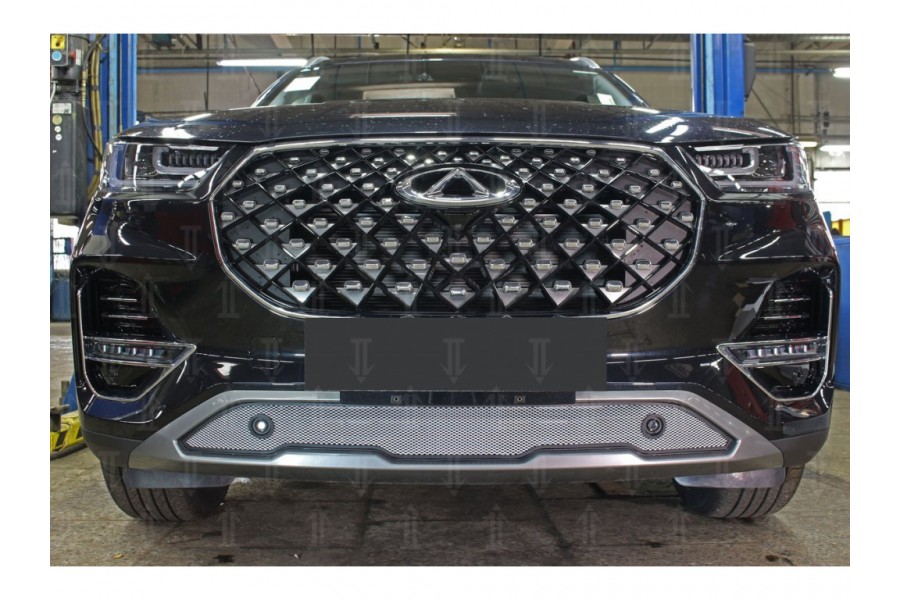 Защита радиатора Chery Tiggo 8 PRO 2021- chrome низ с парктроником Защита радиатора Chery Tiggo 8 PRO 2021- chrome низ с парктроником