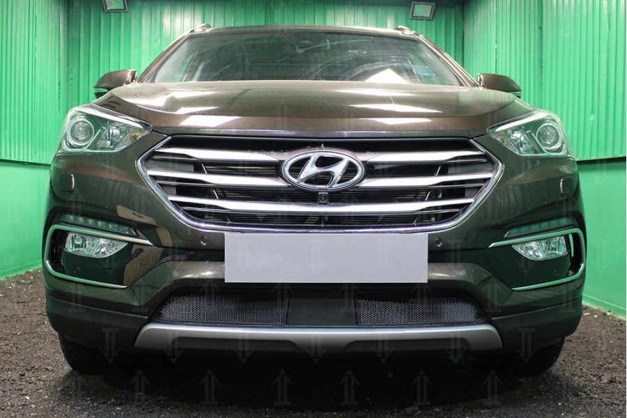 Защита радиатора Hyundai Santa Fe 2015-2018 с датчиком ACC black
