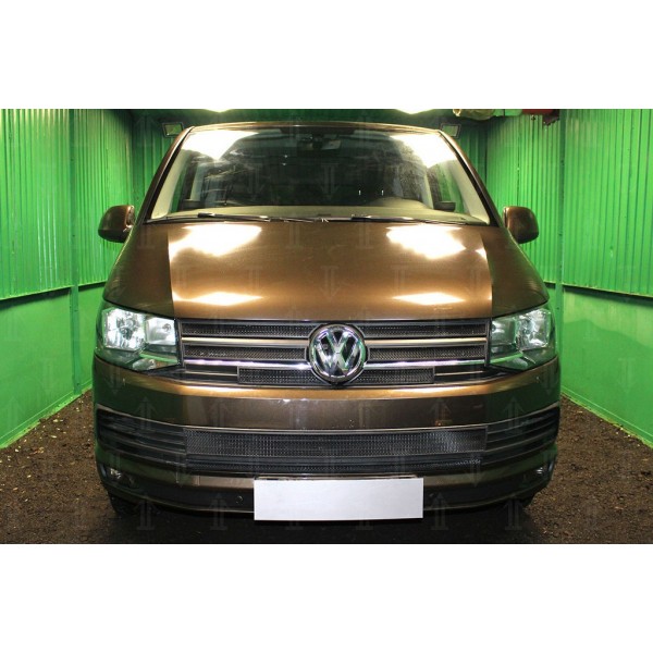 Защита радиатора Volkswagen T6 (Multivan,Caravelle) 2015- (6 частей) black верх