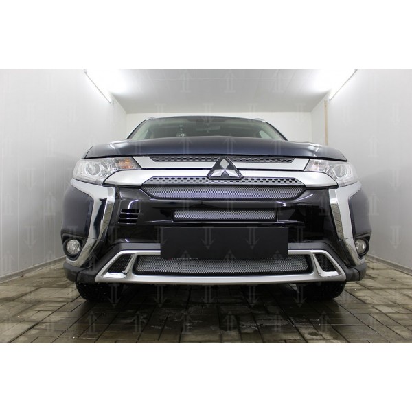 Защита радиатора Mitsubishi Outlander III 2018- (3 части) chrome с парктроником