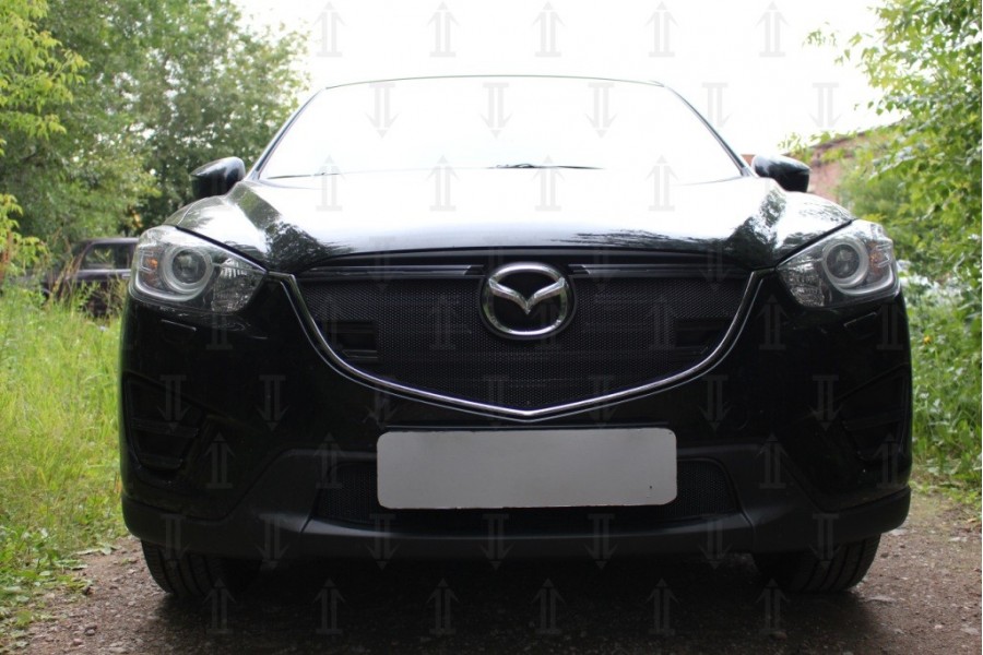Защита радиатора Mazda CX-5 2015-2017 black с парктроником верх