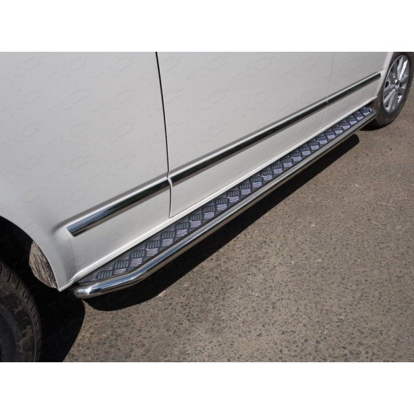 Пороги с площадкой алюминиевый лист 42 мм для Volkswagen Transporter T6 Long 2015-