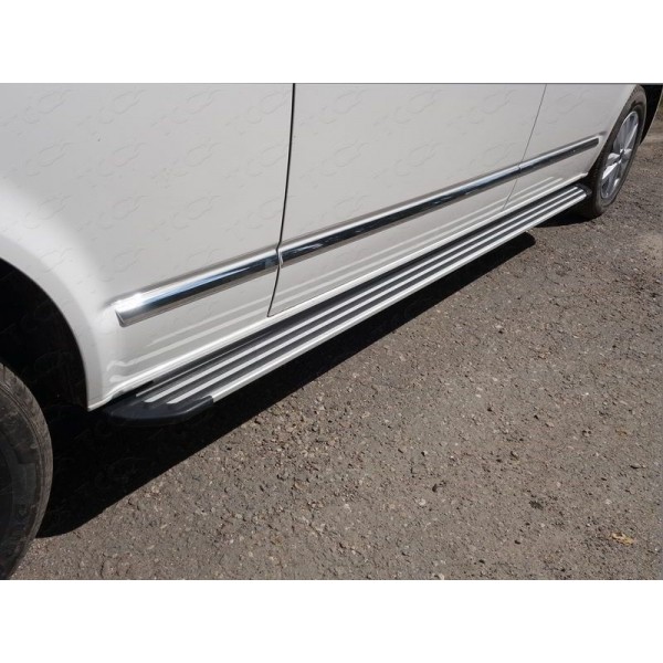 Пороги алюминиевые Slim Line Silver для Volkswagen Transporter T6 Long 2015-